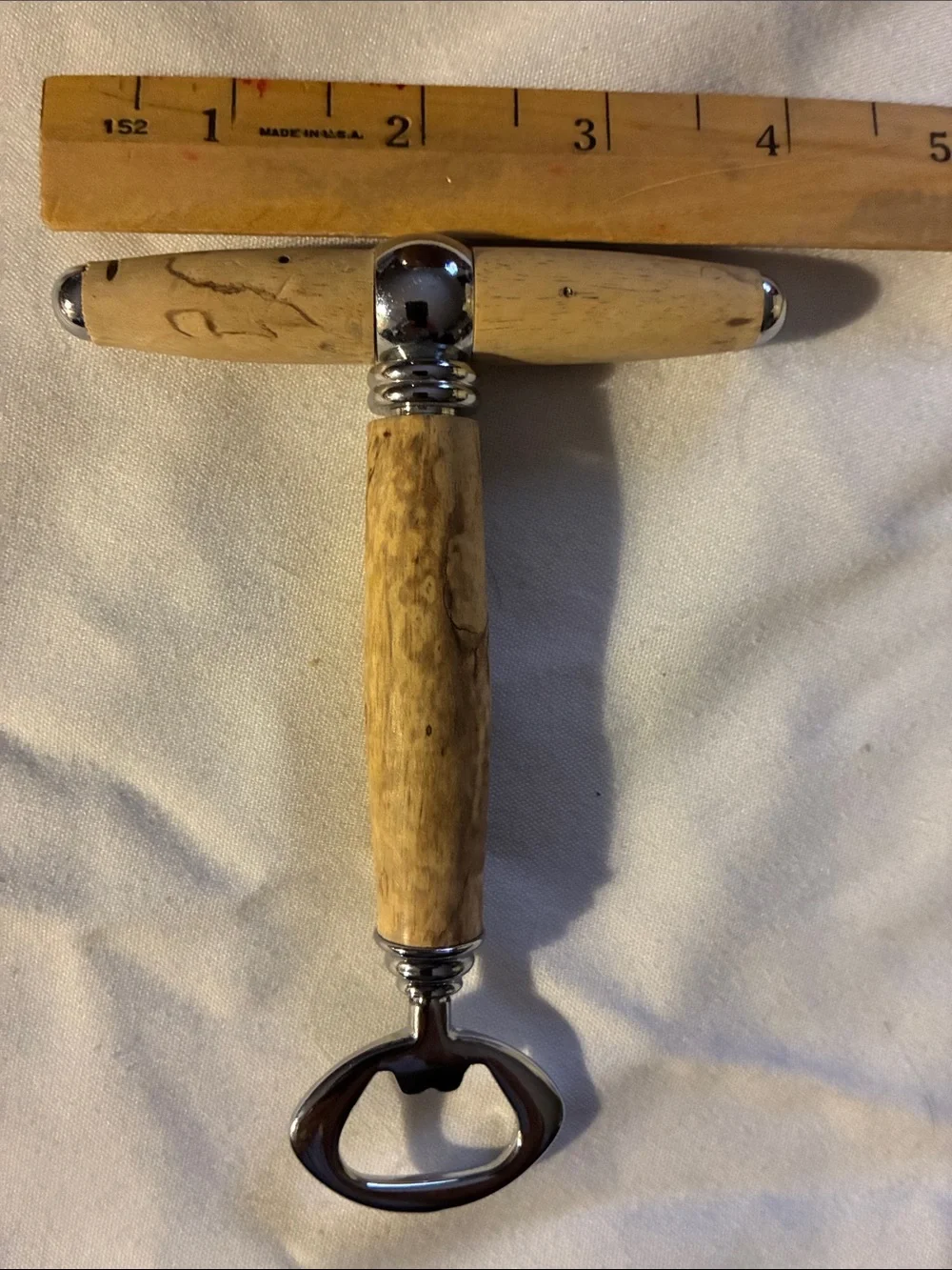 Wood Handle T-Style Bottle Opener - Natural Olive Wood Carved /smoothed by Hand